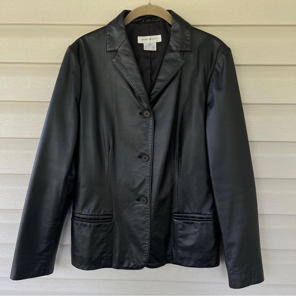 Nine West Women's Black Leather Jacket Size 8